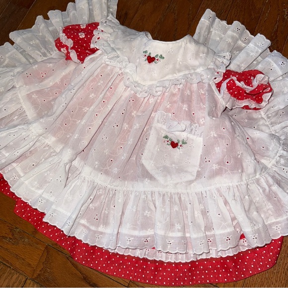 Other - Vintage Christmas Eyelet Dress (2in1) w/ Red Floral Sleeves and Embroidery, 12m